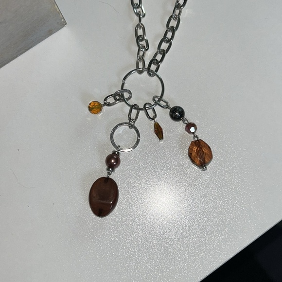 Bohemian Silver and Brown Chunky Necklace - Picture 2 of 3
